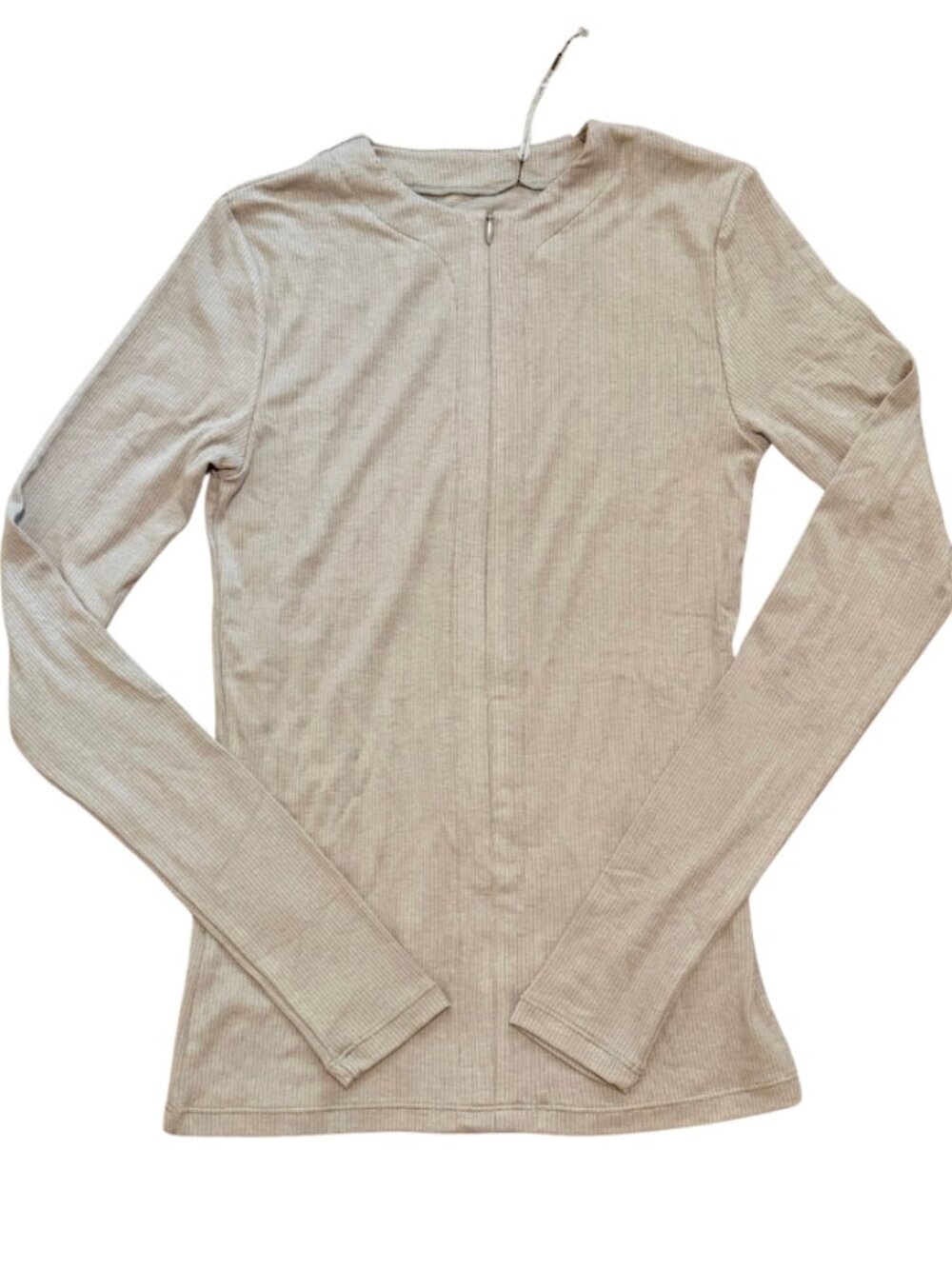 NWT Acta Level Up Zip Long Sleeve Top Light Tan Beige Small